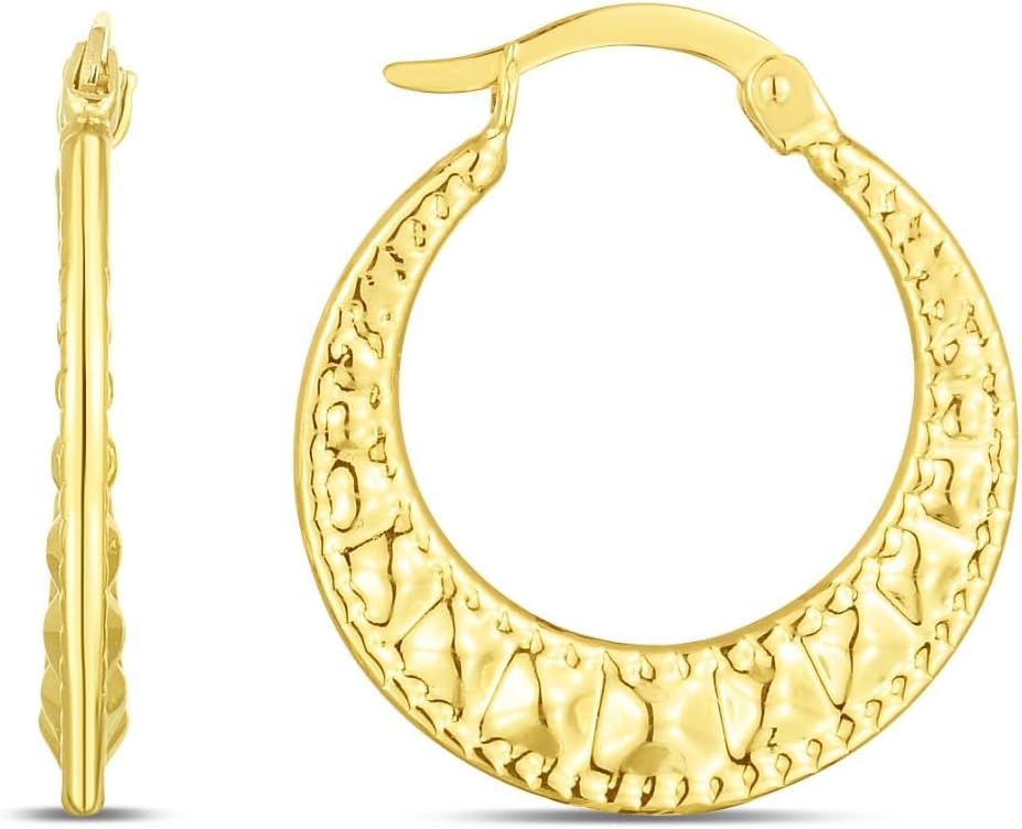 14k Yellow Gold 23.2mm Puffed Wavy Textured Hoop Earrings