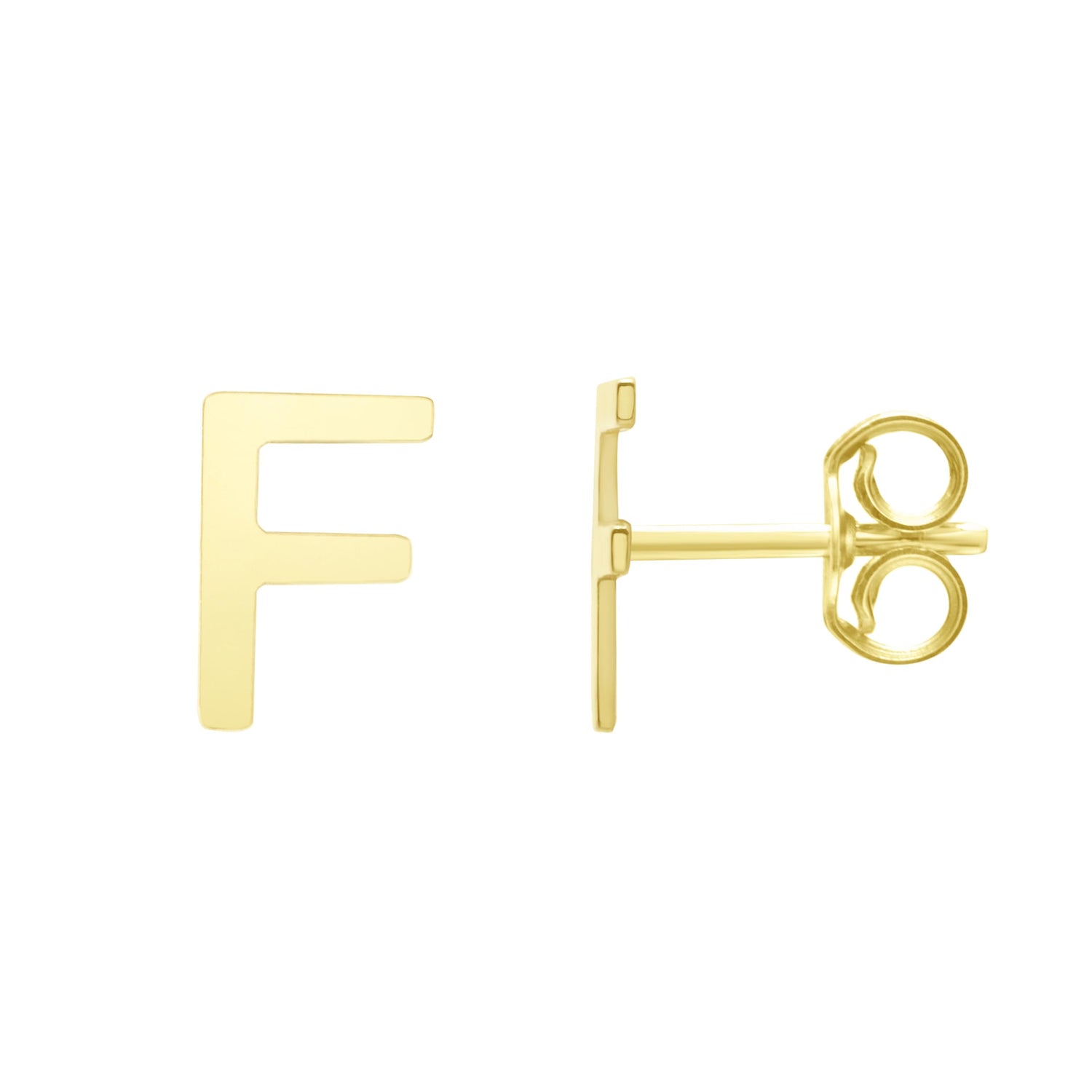 14k Yellow Gold 6.5mm High Polish Initial-F Stud Earrings