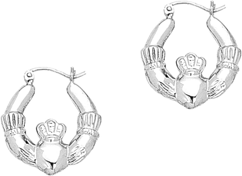 14k White Gold 23mm Claddagh Back to Back Hoop Earrings