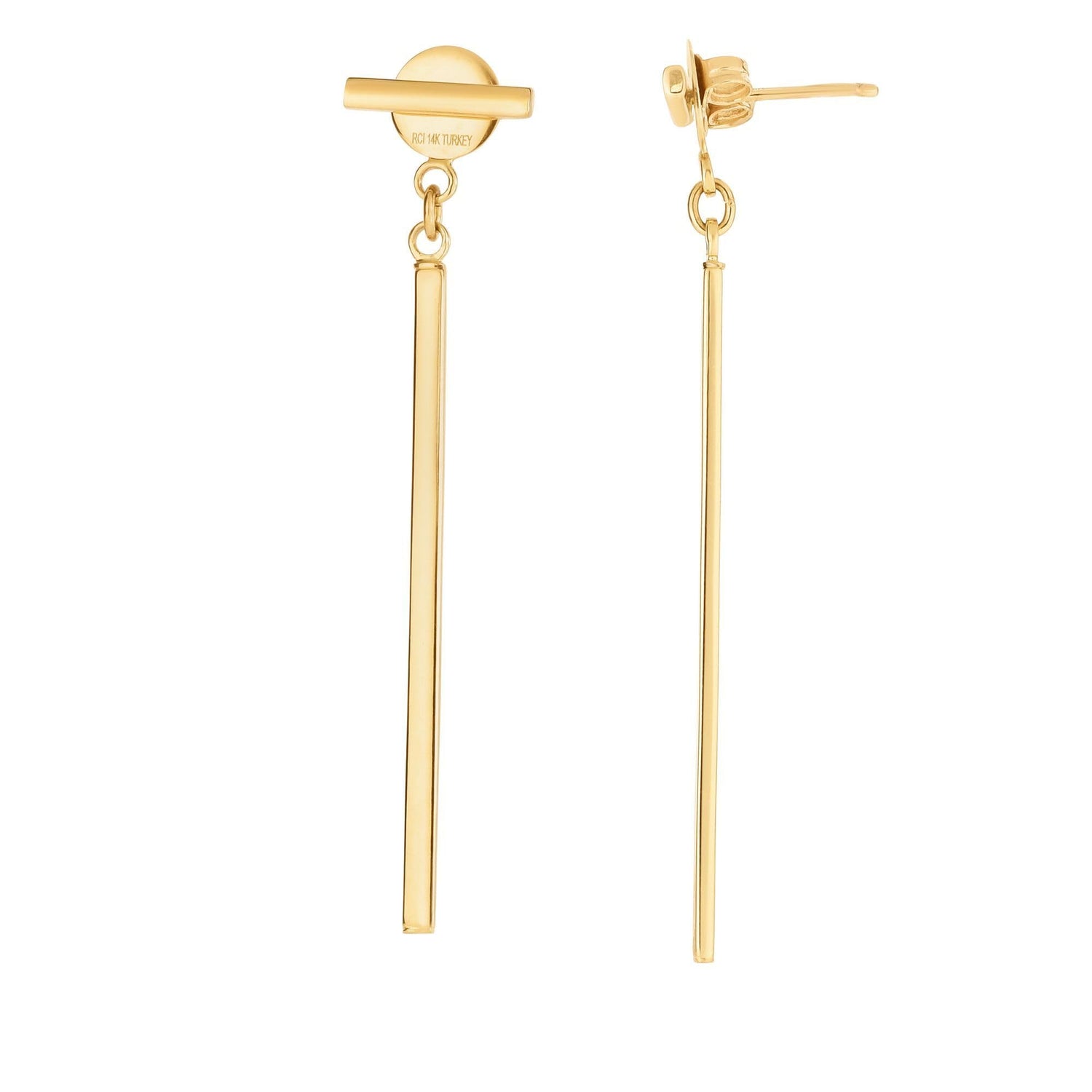 14k Yellow Gold and White Gold 55mm Gold High Polished Bar Drop Earrings