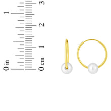 Load image into Gallery viewer, 14k Yellow Gold 14mm Round Endless Hoop with 5-6mm Pearl Earrings
