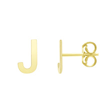 Load image into Gallery viewer, 14k Yellow Gold 6.5mm High Polish Initial-J Stud Earrings
