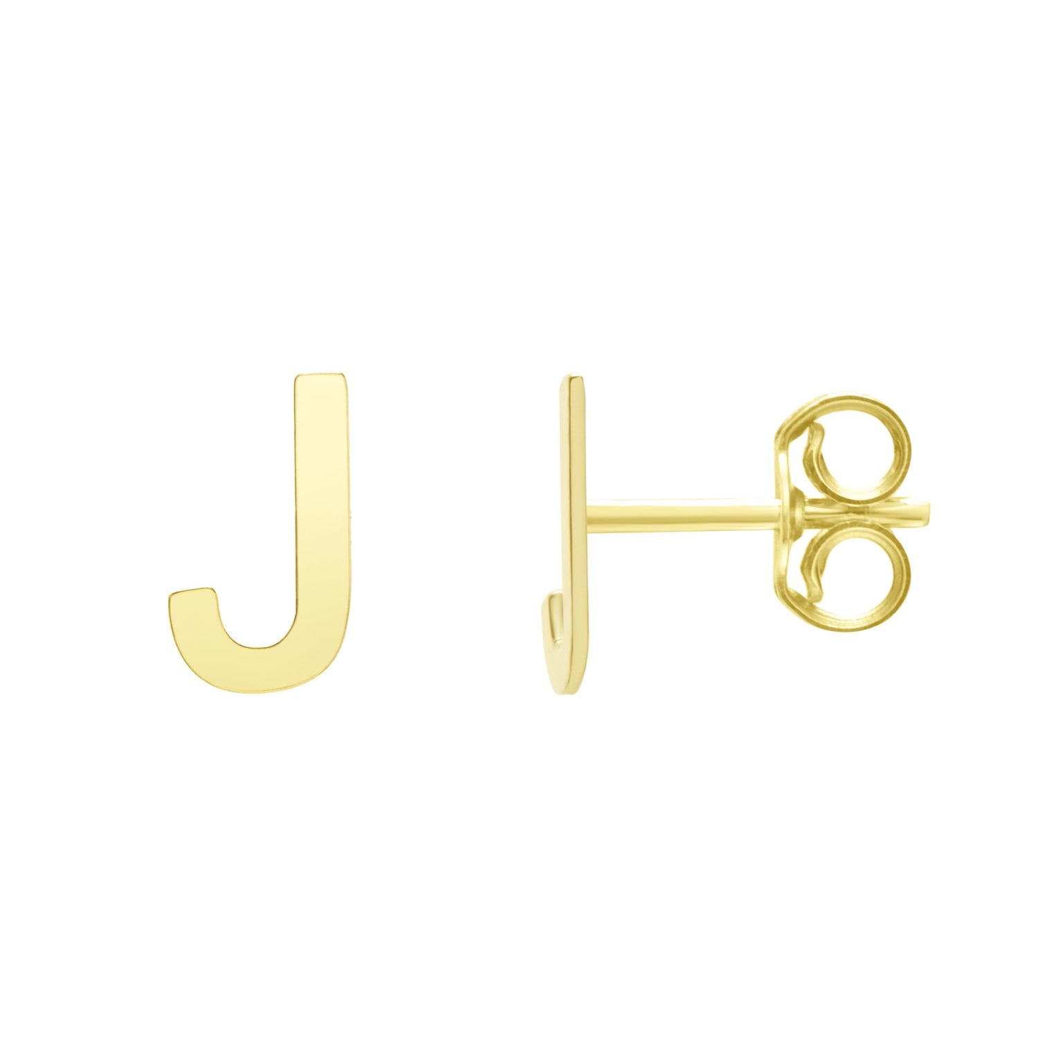 14k Yellow Gold 6.5mm High Polish Initial-J Stud Earrings