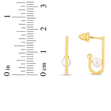 Load image into Gallery viewer, 14k Yellow Gold 17mm J-Hoop with 4mm Pearl Earrings
