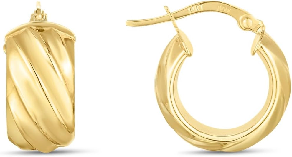 14k Yellow Gold 17.5mm Wide Ribbed Hoop Earrings