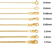 Load image into Gallery viewer, 14k Yellow Gold or White Gold 1.1mm Solid Box Chain Link Necklace
