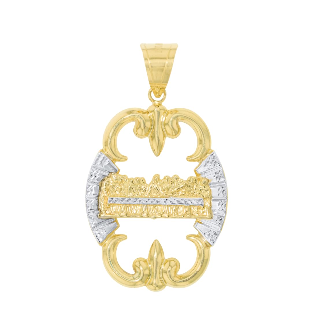 10k Yellow Gold and White Gold Last Supper Medallion Charm Pendant