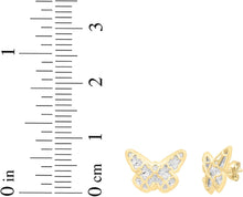 Load image into Gallery viewer, 14k Yellow Gold 8mm White Pave Checkered Butterfly Stud Earrings
