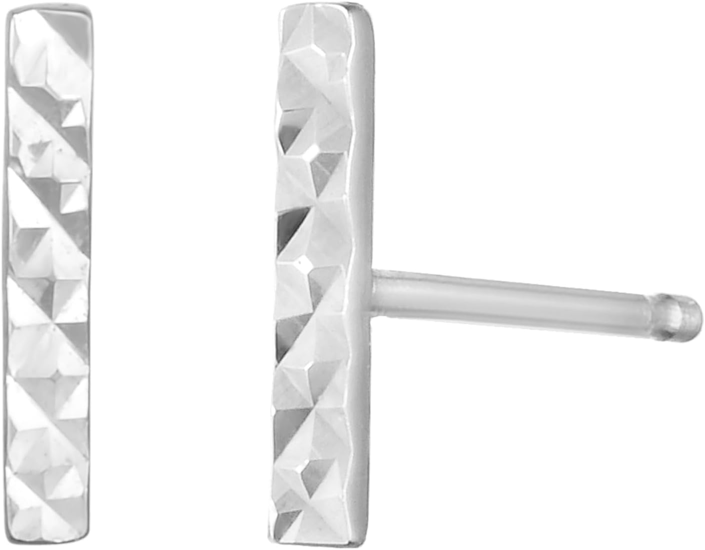 14k White Gold 13mm Diamond Cut Bar Stud Earrings