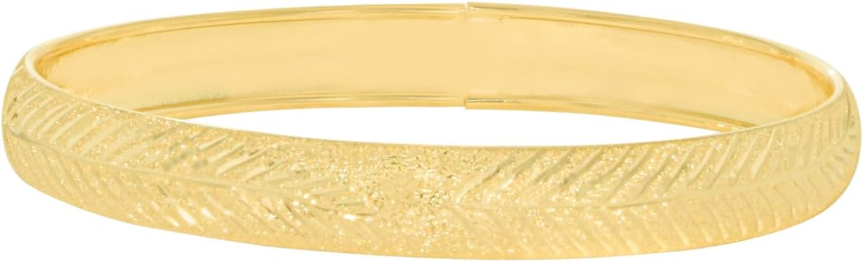 10k Yellow Gold 8mm Lattice Satin Finish Textured Flex Bangle Bracelet