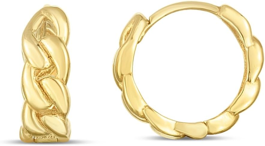 14k Yellow Gold 9.9mm Polished Thick Curb Chain Huggie Hoop Earrings