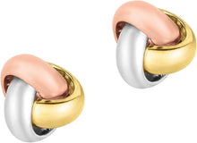 Load image into Gallery viewer, 14k Yellow Gold and White Gold and Rose Gold 9mm Medium Polished Love Knot Stud Earrings
