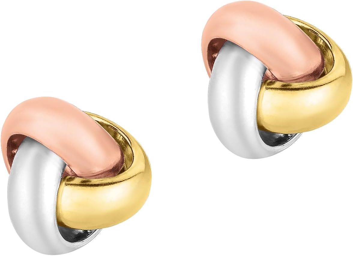 14k Yellow Gold and White Gold and Rose Gold 9mm Medium Polished Love Knot Stud Earrings