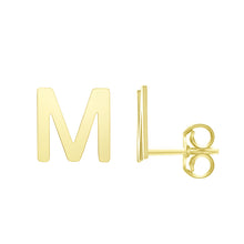 Load image into Gallery viewer, 14k Yellow Gold 6.5mm High Polish Initial-M Stud Earrings
