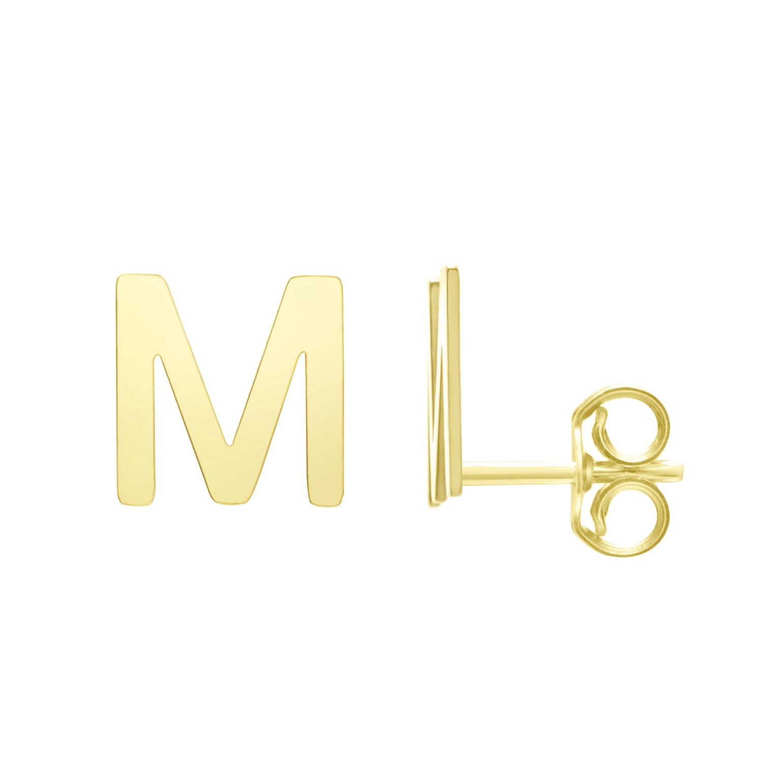 14k Yellow Gold 6.5mm High Polish Initial-M Stud Earrings