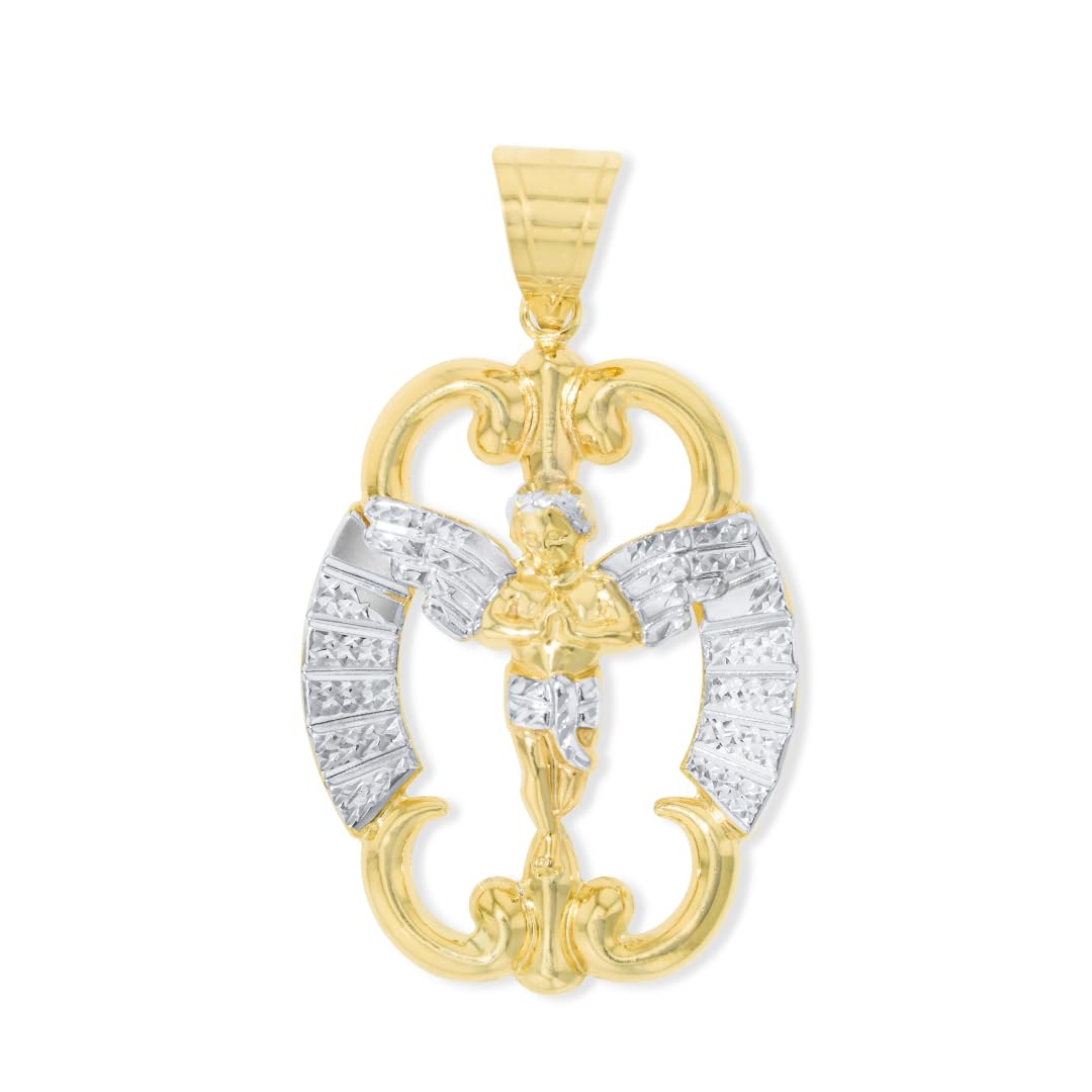 10k Yellow Gold and White Gold Angel Medallion Charm Pendant