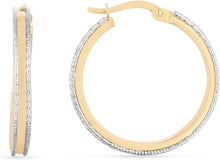 Load image into Gallery viewer, 14k Yellow Gold and White Gold 22mm Polished and Diamond Cut Round Hoop Earrings
