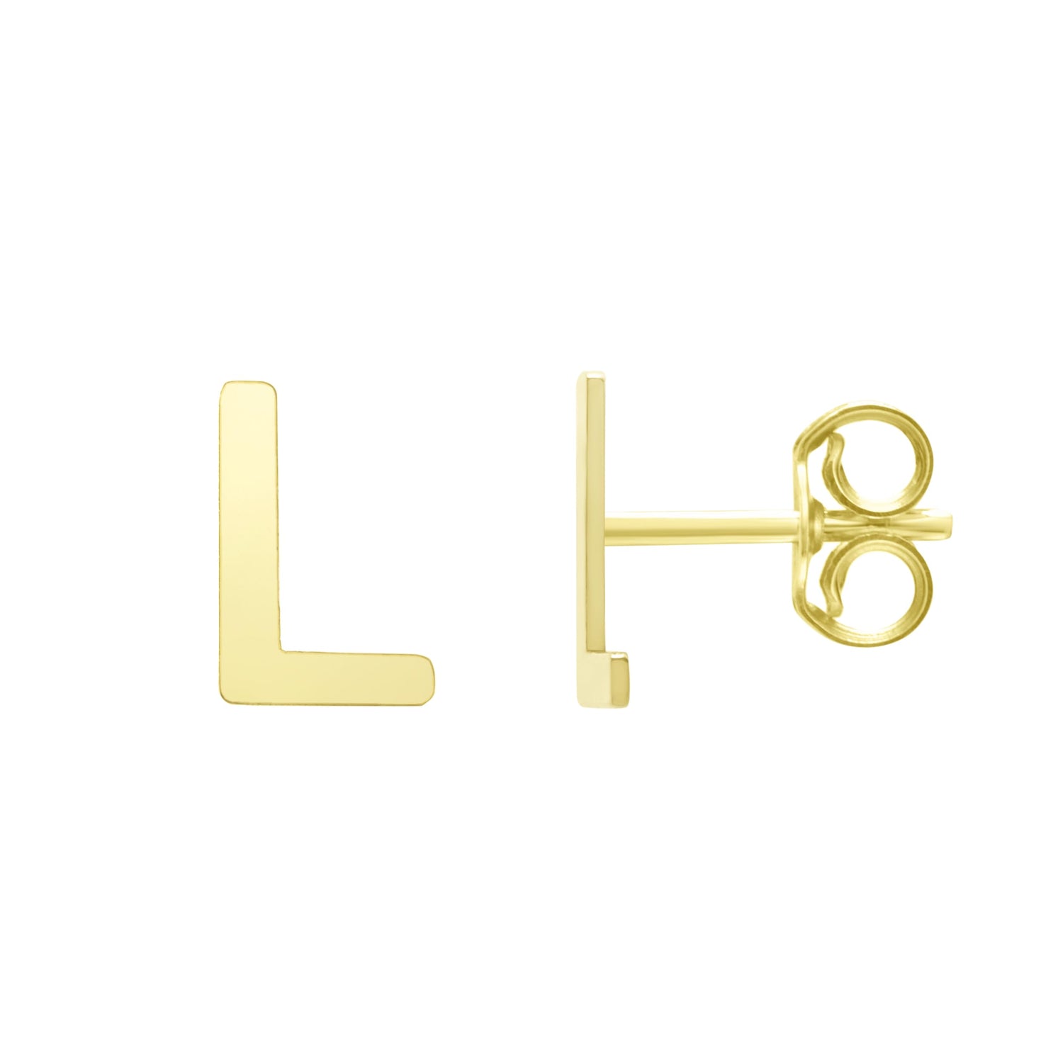 14k Yellow Gold 6.5mm High Polish Initial-L Stud Earrings