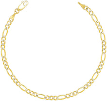 Load image into Gallery viewer, 10k Two-Tone Gold 3.5mm Lite Pave Diamond Cut Figaro Chain Link Bracelet or Anklet
