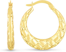 Load image into Gallery viewer, 14k Yellow Gold 23.6mm Puffed Checkerboard Pattern Hoop Earrings
