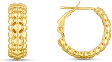 Load image into Gallery viewer, 14k Yellow Gold Polished Puffed Textured Beads Hoops Earrings
