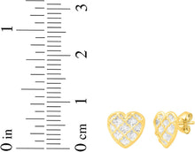 Load image into Gallery viewer, 14k Yellow Gold 8mm White Pave Checkered Heart Stud Earrings
