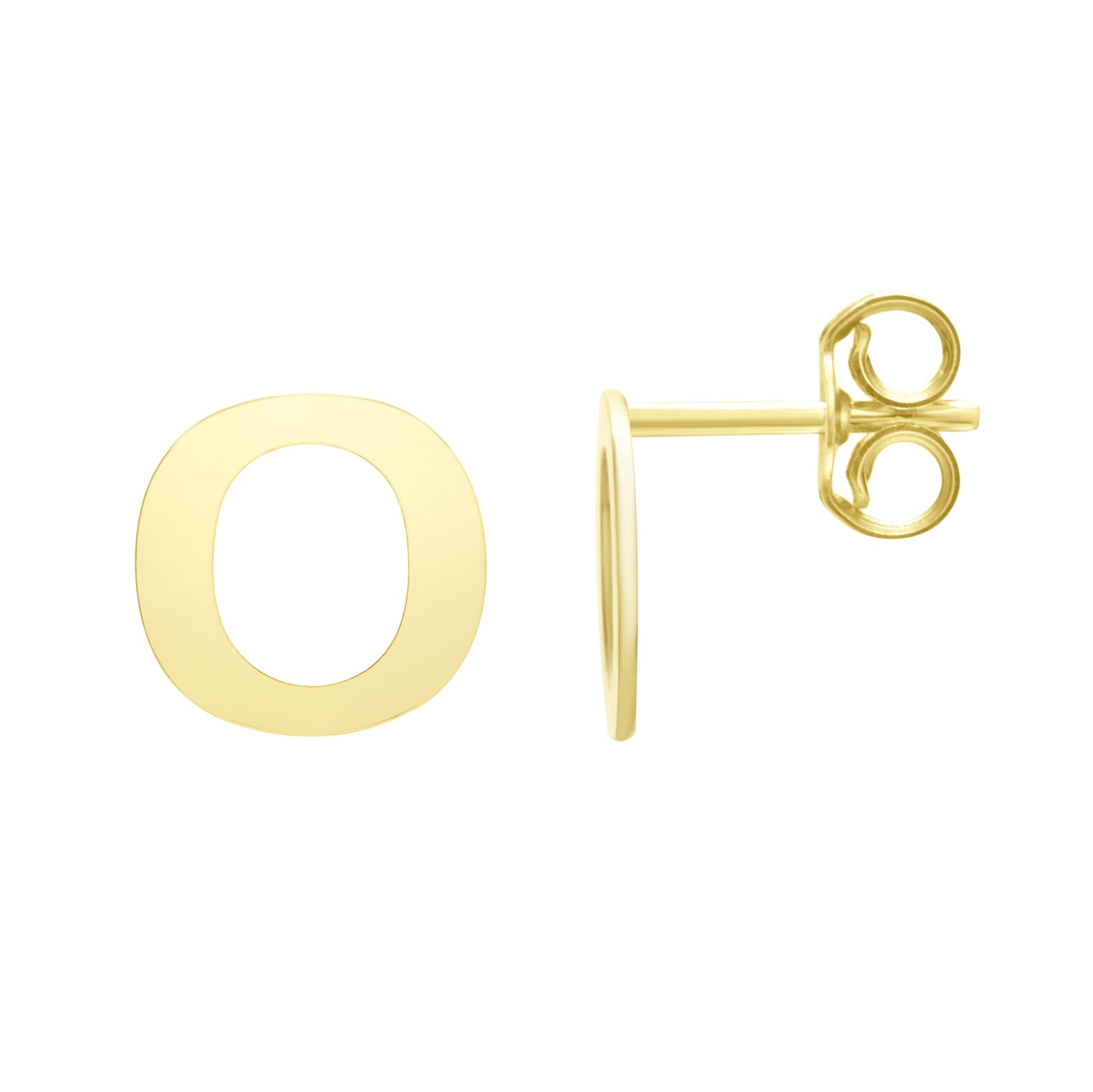 14k Yellow Gold 6.5mm High Polish Initial-O Stud Earrings