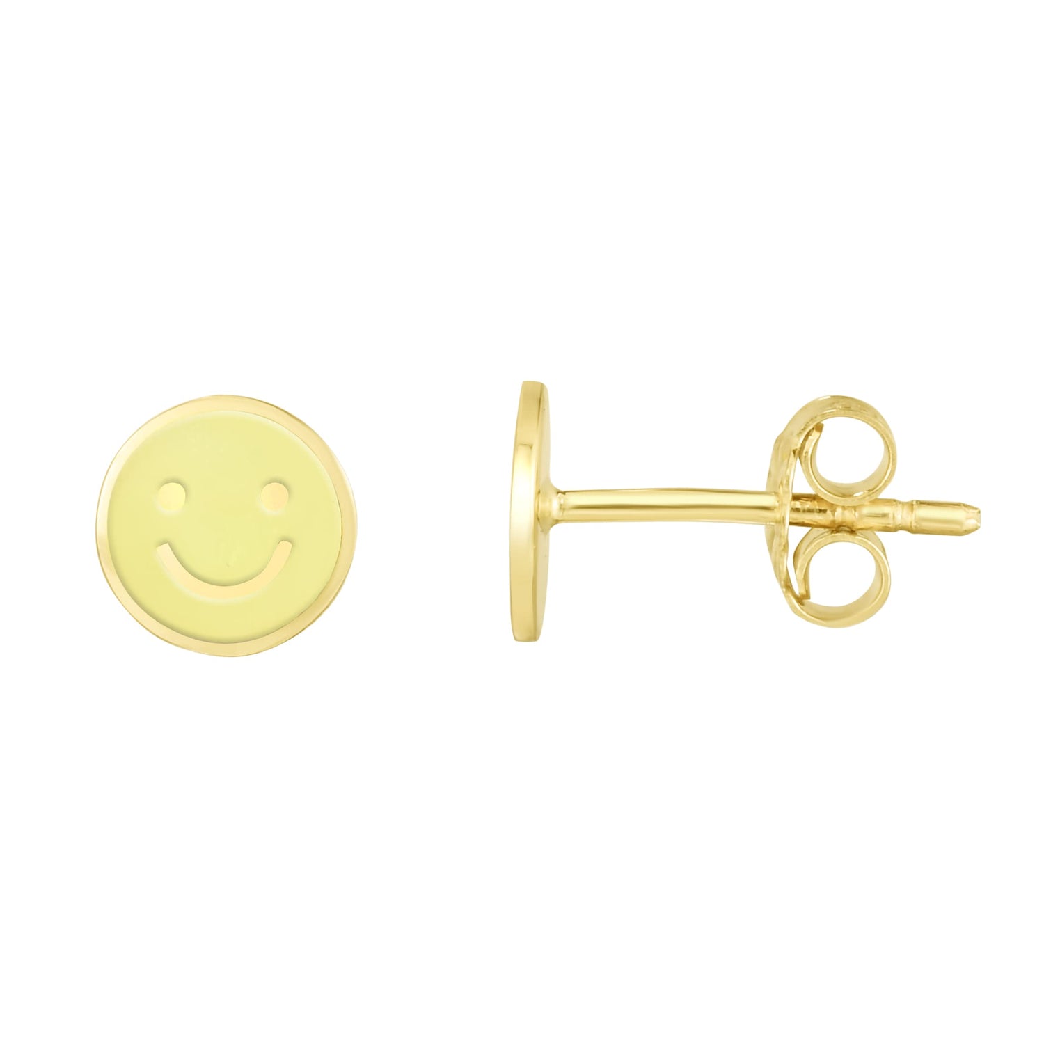 14k Yellow Gold 7mm High Polished Yellow Smiley Face Stud Earrings