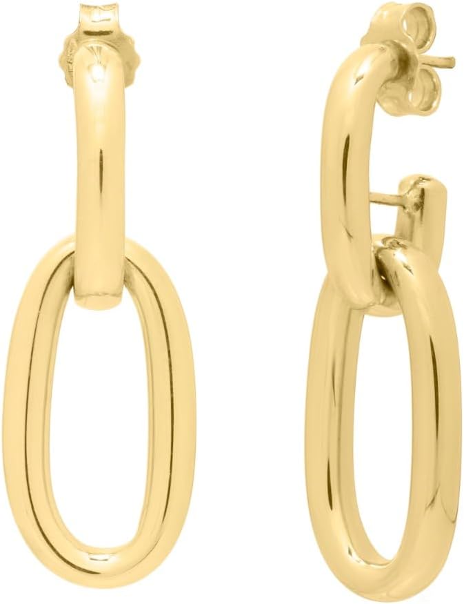 14k Yellow Gold 29mm High Polish Oval Link Drop Earrings