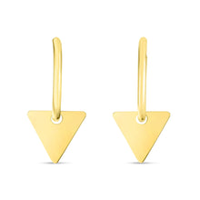 Load image into Gallery viewer, 14k Yellow Gold 22mm Dangle Triangle Huggie Earrings
