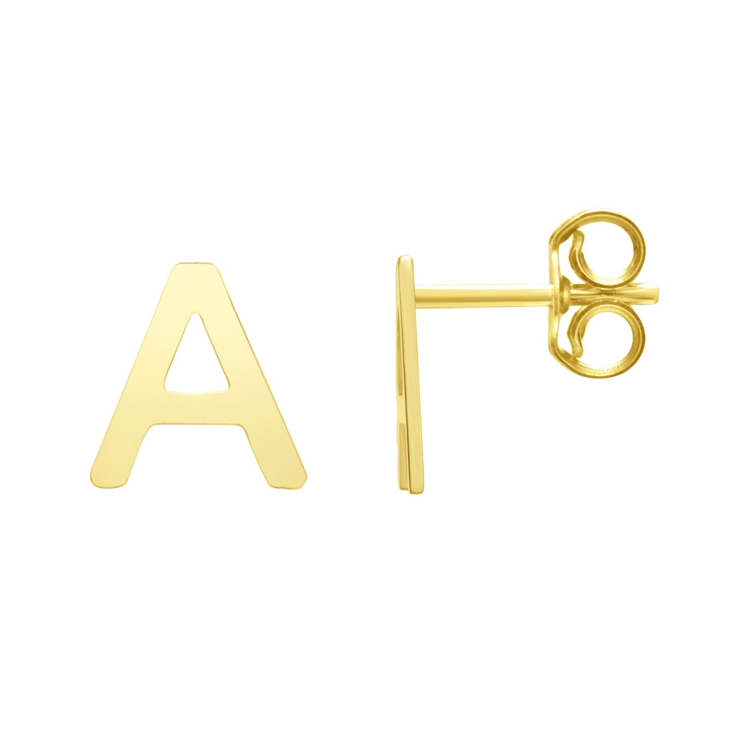 14k Yellow Gold 6.5mm High Polish Initial-A Stud Earrings