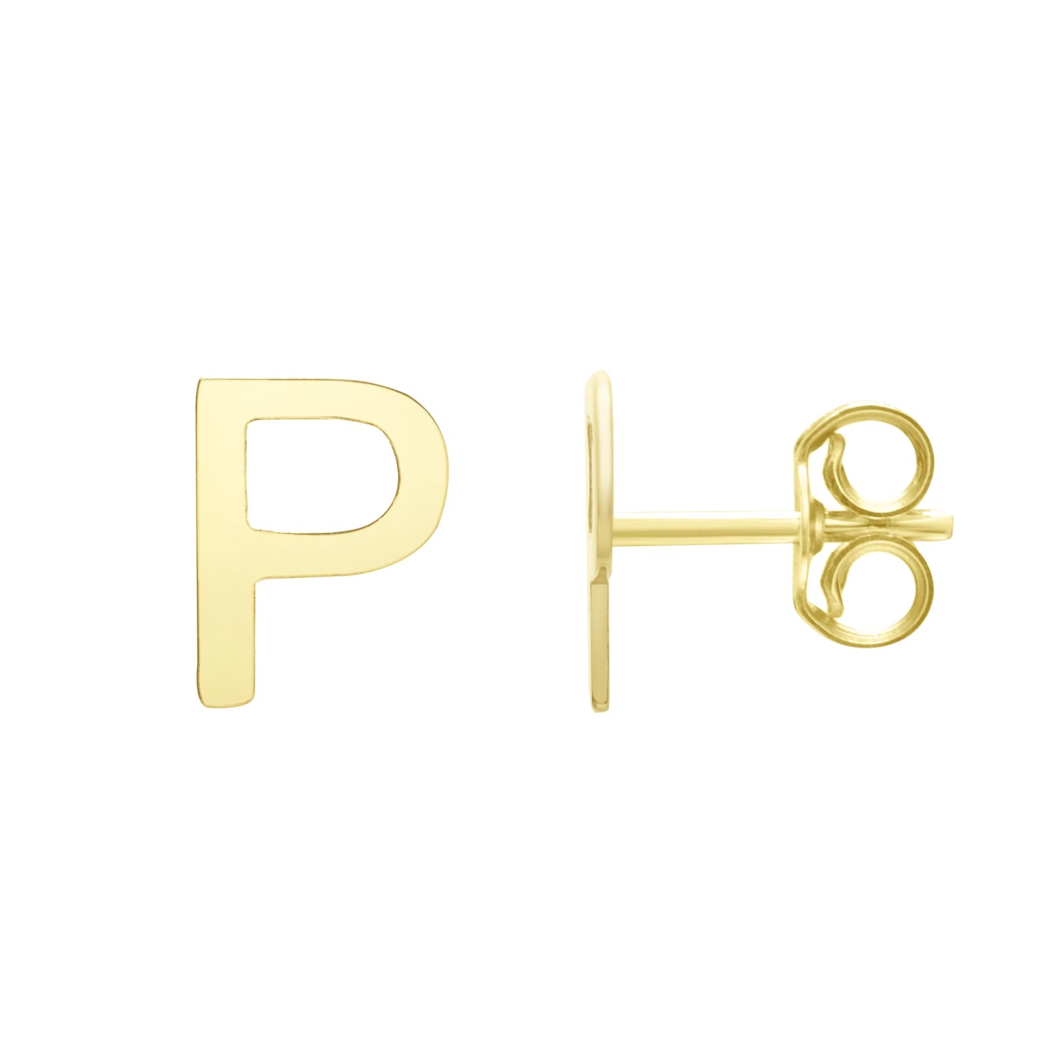 14k Yellow Gold 6.5mm High Polish Initial-P Stud Earrings