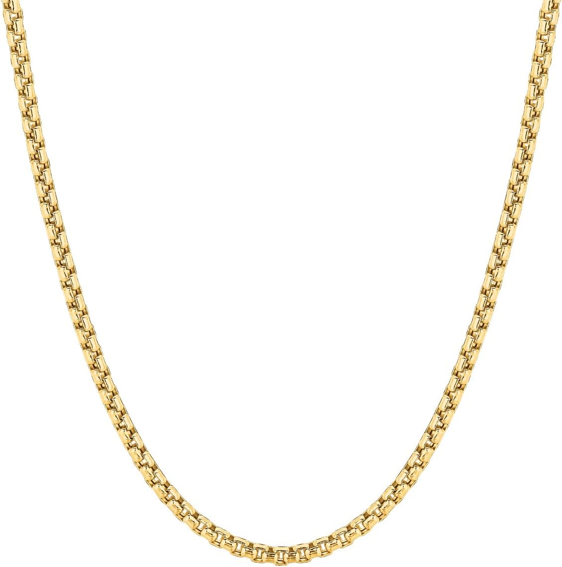 14k Yellow Gold or White Gold 2.5mm Lite Round Box Chain Link Necklace