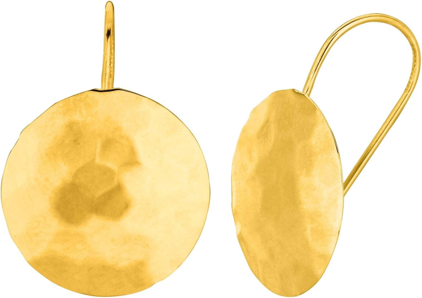 14k Yellow Gold 15mm Round Hammered Drop Earrings