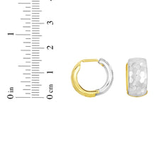 Load image into Gallery viewer, 14k Yellow Gold and White Gold 16mm Reversible Hammered Huggie Earrings
