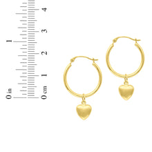 Load image into Gallery viewer, 14k Yellow Gold 19mm Dangle Heart Drop Earrings
