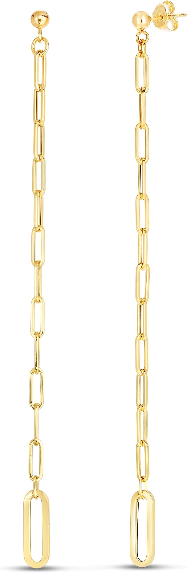 14k Yellow Gold 115mm Extra-Long Paperclip Chain Dangle Earrings