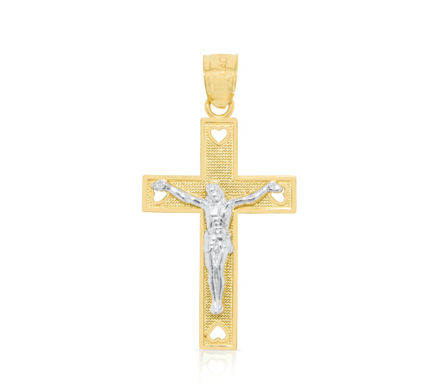 10k Yellow Gold Rectangular Heart Crucifix of Jesus Cross Religious Pendant