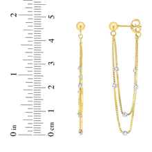 Load image into Gallery viewer, 14k Yellow Gold and White Gold 48mm Chain &amp; Bead Station Front to Back Drop Earrings
