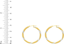 Load image into Gallery viewer, 14k Yellow Gold and White Gold 3mm x 30mm Striped High Polish Hoop Earrings
