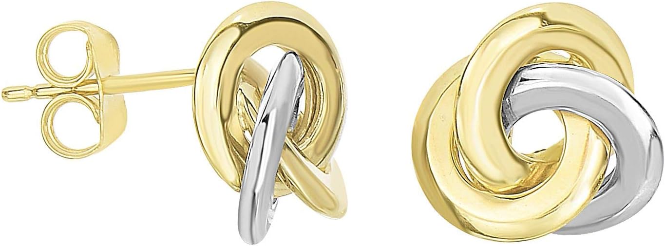 14k Yellow Gold and White Gold 11mm Polished Love Knot Stud Earrings