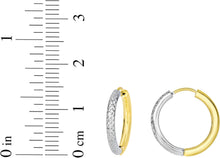 Load image into Gallery viewer, 14k Yellow Gold Double Textured Diamond Cut Two-Tone Reversible Endless Hoop Earrings
