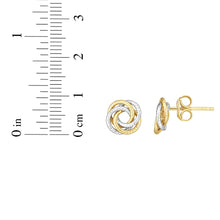 Load image into Gallery viewer, 14k Yellow Gold and White Gold 9mm Multi-Row Open Center Love Knot Stud Earrings
