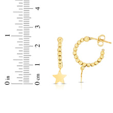 Load image into Gallery viewer, 14k Yellow Gold 7.3mm Polished Star Charm Drops on a Beaded Hoop Earrings
