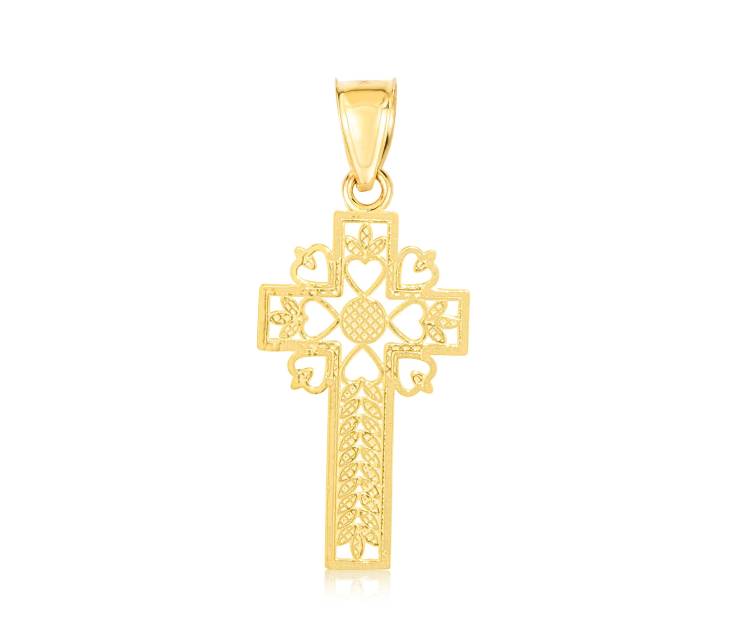 10k Yellow Gold Modern Heart Cross Religious Pendant