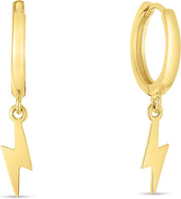 Load image into Gallery viewer, 14k Yellow Gold 10.2mm Lighting Bolt Drop Hoop Earrings
