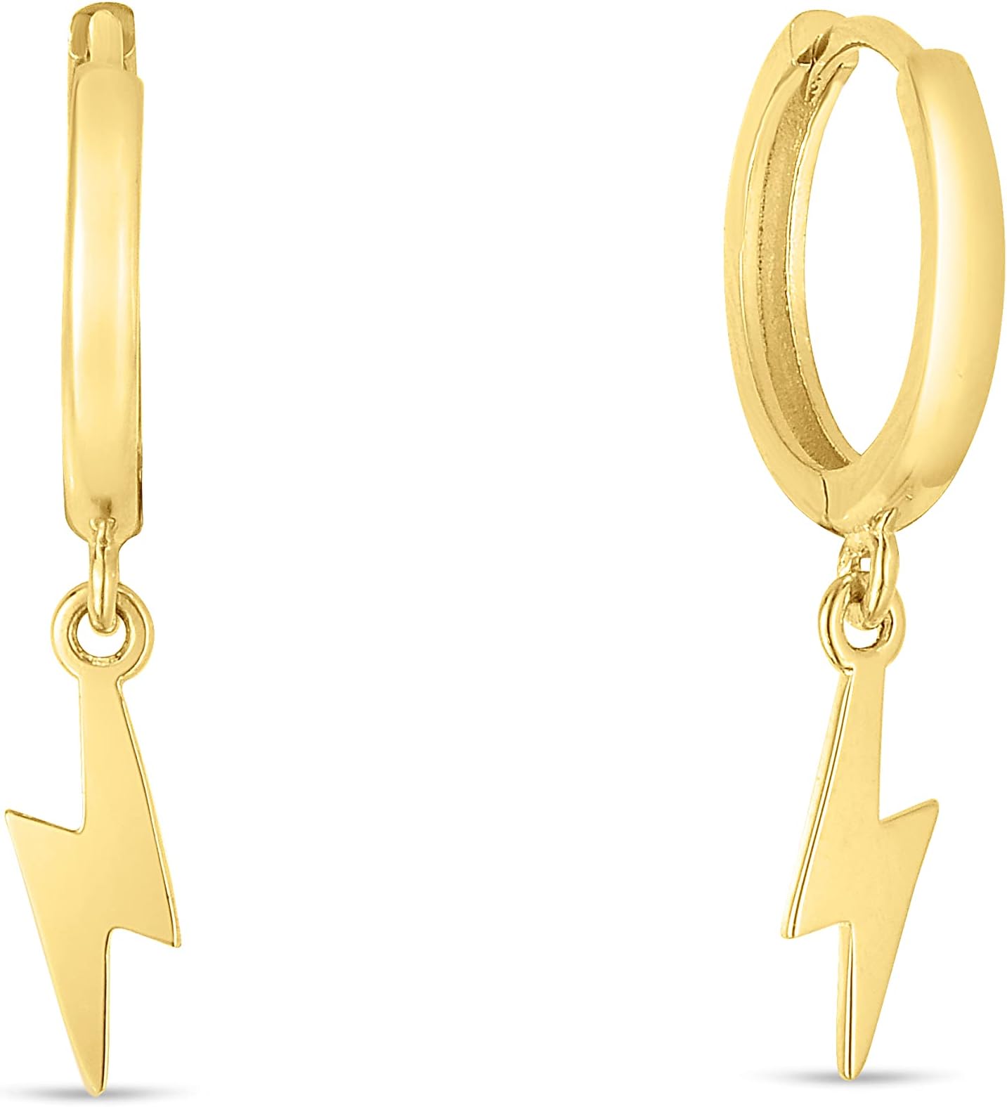 14k Yellow Gold 10.2mm Lighting Bolt Drop Hoop Earrings