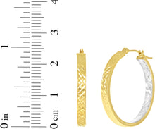 Load image into Gallery viewer, 14k Yellow Gold and White Gold 3mm x 25mm Diamond Cut Hoop Earrings
