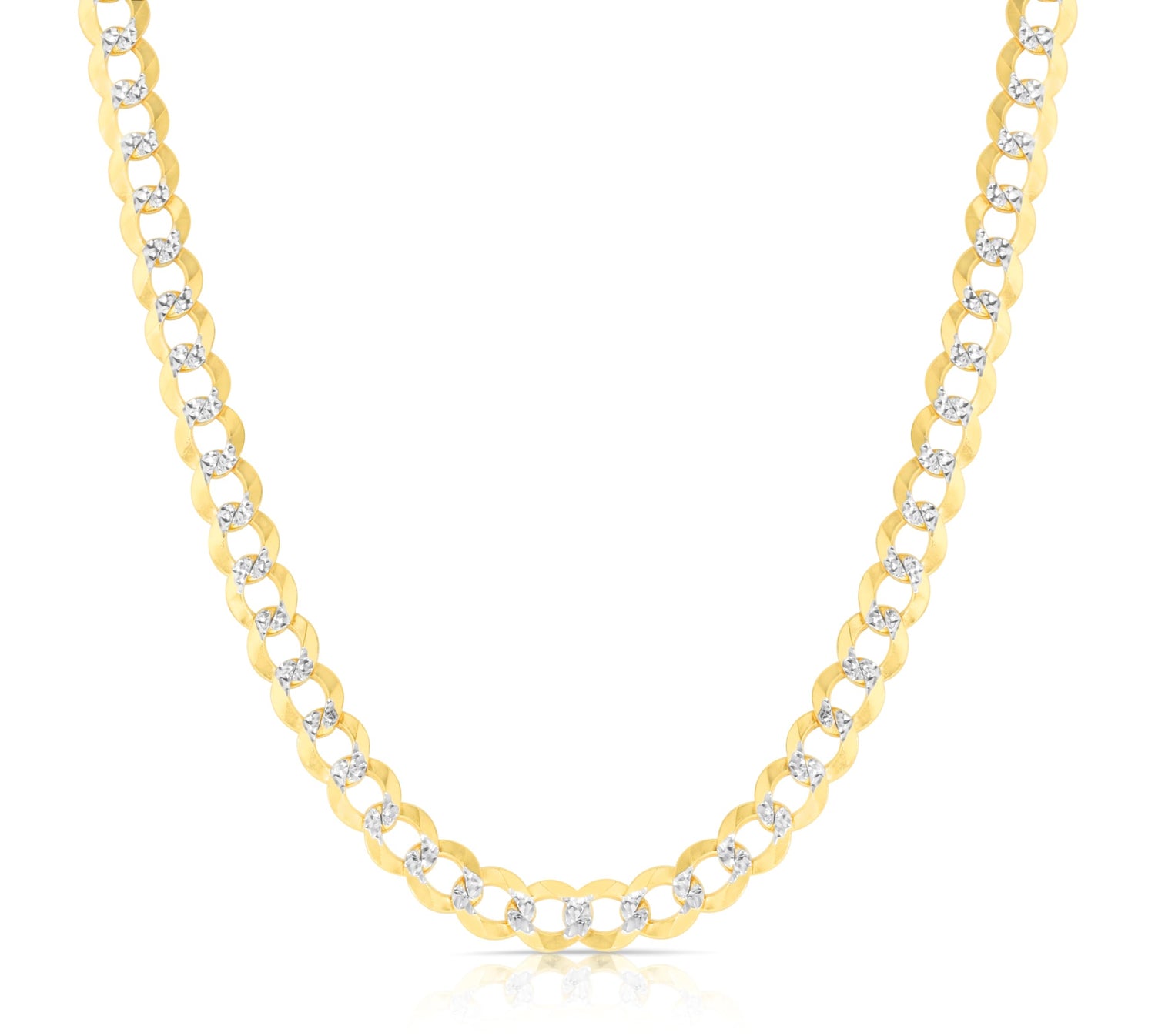 10k Yellow Gold and White Gold 8.5mm Solid Two-Tone Curb Cuban Chain Necklace