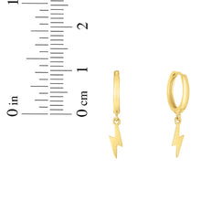 Load image into Gallery viewer, 14k Yellow Gold 10.2mm Lighting Bolt Drop Hoop Earrings
